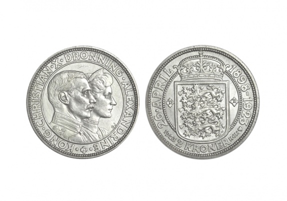 Dinamarca 2 Coronas 1923 Bodas de plata de Christian X y Alexandrine SC