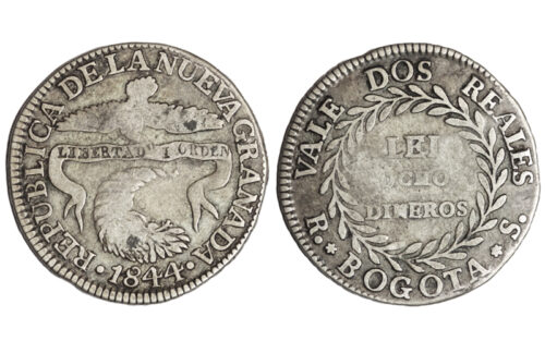 Colombia-Rep.Nueva Granada 2 Reales Bogotá 1844 MBC