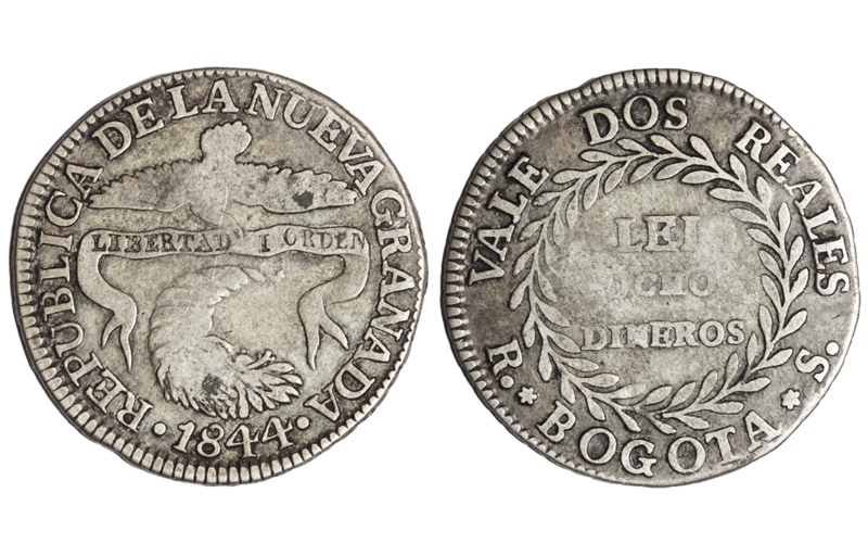 Colombia-Rep.Nueva Granada 2 Reales Bogotá 1844 MBC