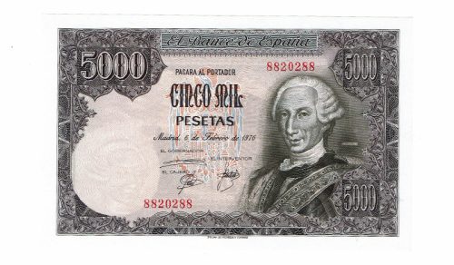 Juan Carlos I 5000 Pesetas 6 Febrero 1976 Sin Serie Capicúa SC
