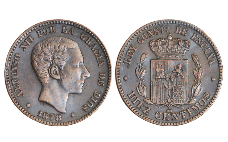Alfonso XII 10 Céntimos 1878 OM MBC-EBC