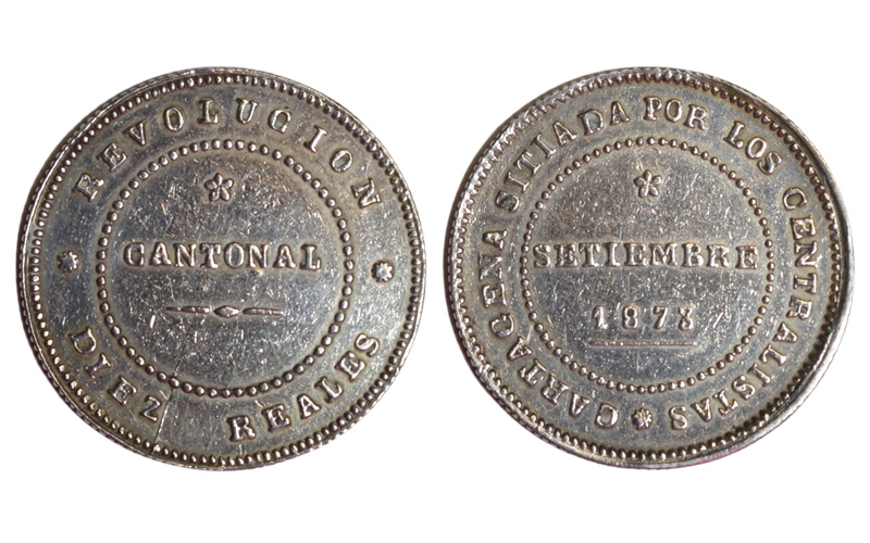 Revolución Cantonal 10 Reales 1873 Cartagena Golpec. Limp. EBC-