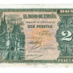 Estado Español 2 Pesetas 12 de Octubre 1937 Burgos Serie A Restos de adhesivo EBC-