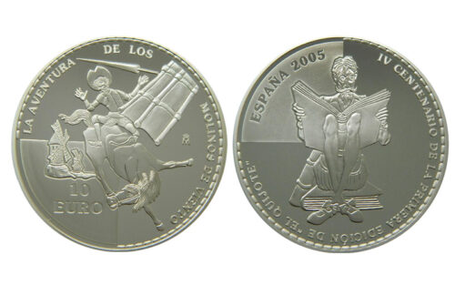 España 10 Euros 2005 IV Centenario de la publicación de El Quijote - La aventura de los molinos de viento PROOF