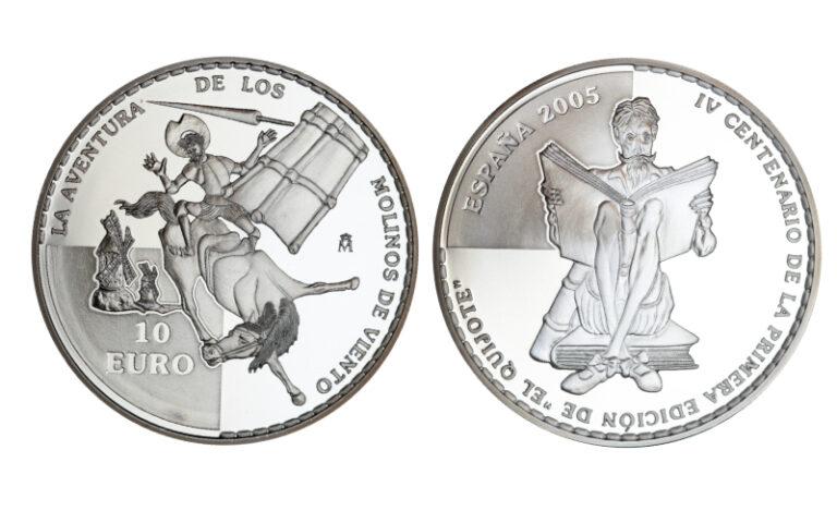 España 10 Euros 2005 IV Centenario de la Publicación de "El Quijote" La Aventura de los Molinos de Viento PROOF