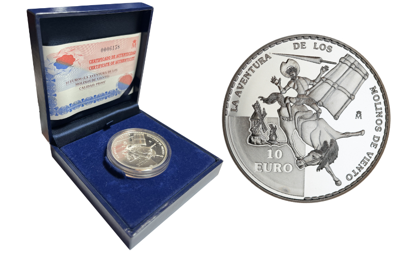 España 10 Euros 2005 IV Centenario de la Publicación de "El Quijote" La Aventura de los Molinos de Viento PROOF