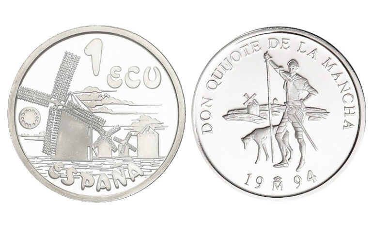 España 1 Ecu 1994 Miguel de Cervantes Don Quijote PROOF