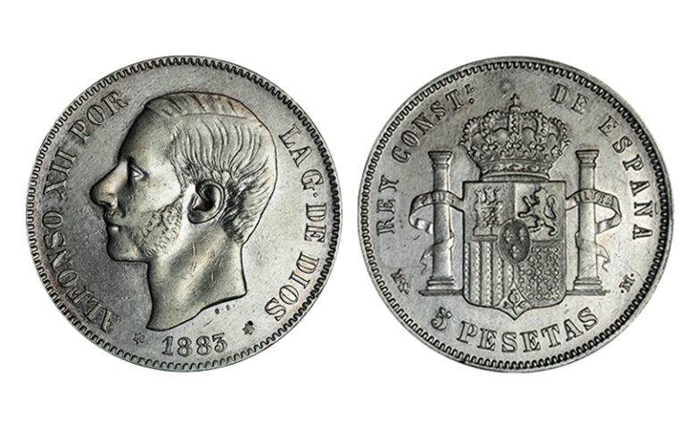 Alfonso XII 5 Pesetas 1883*18-83 MSM Rayitas limp MBC+