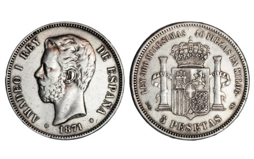 Amadeo I (1871-73) 5 Pesetas 1871*18-74 MBC+