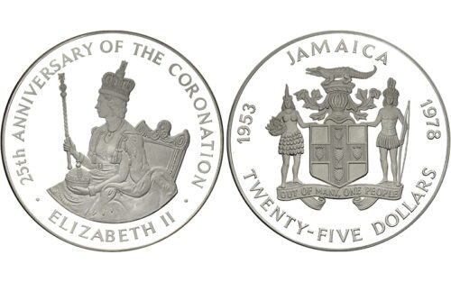 Jamaica 25 Dólares 1978 25 Aniversario Coronación Elisabeth II PROOF