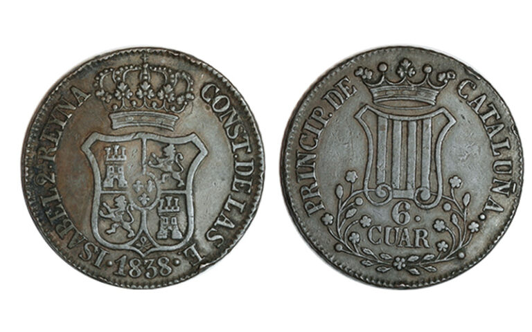Isabel II 6 Cuartos 1838 Barcelona golpec MBC