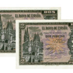 Estado Español Pareja correlativa 2 Pesetas de Abril de 1938 Burgos Serie F SC-