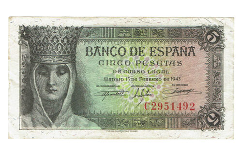 Estado Español 5 Pesetas 13 de Febrero 1943 Serie C MBC