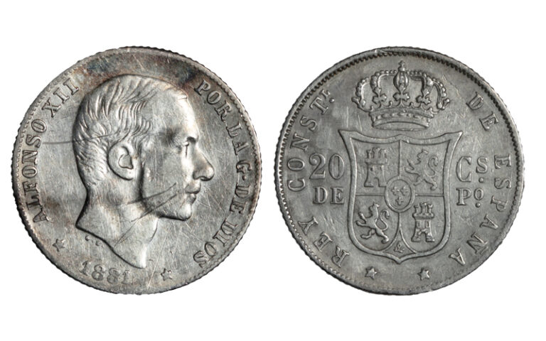 Alfonso XII 20 Centavos de Peso 1881 Manila Rayitas anv. MBC