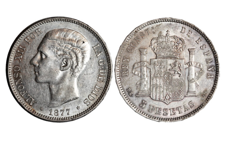 Alfonso XII 5 Pesetas 1877*18-77 Rev. Puntitos óxido  SC-