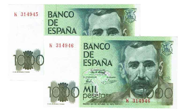 Juan Carlos I Pareja correlativa 1000 Pesetas 23 Octubre 1979 Benito Pérez Galdós Serie K SC-