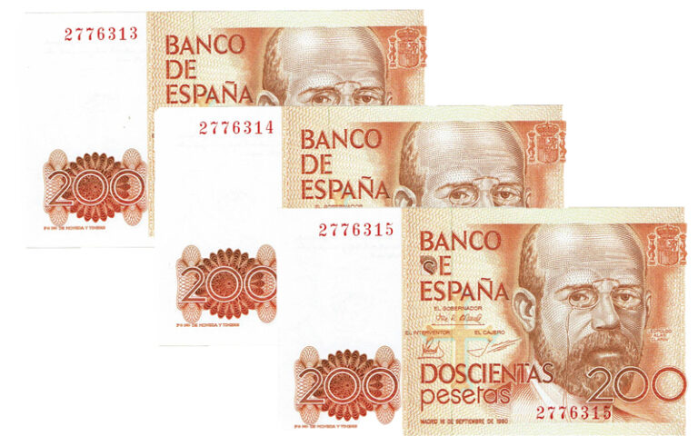Juan Carlos I Trio correlativo 200 Pesetas 16 Septiembre 1980 Leopoldo Alas Clarín Sin Serie SC