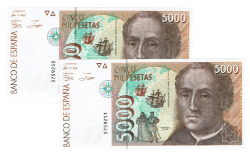 Juan Carlos I Pareja Correaltiva 5000 Pesetas 12 de Octubre 1992 Sin Serie SC