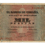 Estado Español 1000 Pesetas 20 Mayo 1938 Burgos Serie A Pequeñas roturas BC