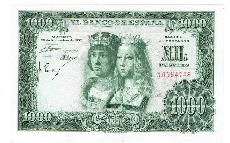 Estado Español 1000 Pesetas 29 de Noviembre 1957 Reyes Católicos Serie X Sin doblez central EBC+