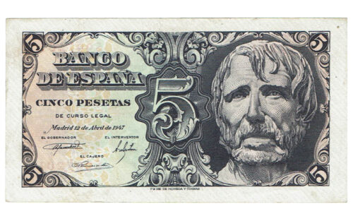 Estado Español 5 Pesetas 12 Abril 1947 Sin Serie lig. rozado detrás EBC+