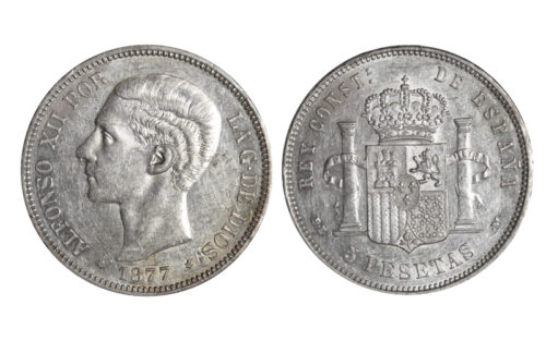 Alfonso XII 5 Pesetas 1877*18-77 DEM SC