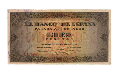 Estado Español 100 Pesetas 20 Mayo 1938 Burgos Serie D MBC+