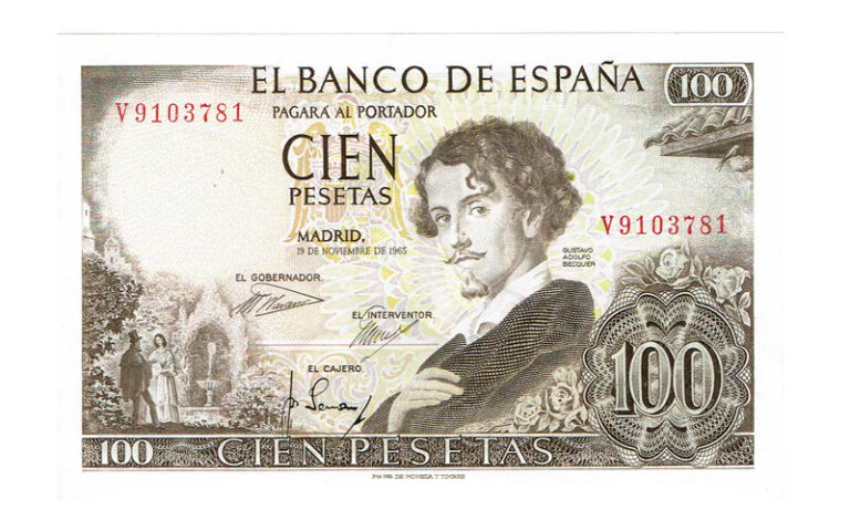 Estado Español 100 Pesetas 19 Noviembre 1965 Gustavo Adolfo Bécquer Serie V SC