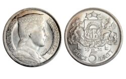 Latvia 5 Lati 1931 Chica con traje folclórico SC