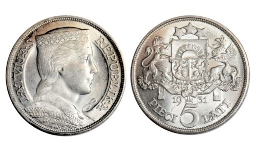 Latvia 5 Lati 1931 Chica con traje folclórico SC
