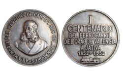 Medalla I Centenario del ferrocarril del Grao de Valencia a Játiva 1852-1952 Al Marqués de Campo y sus colaboradores SC-