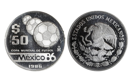 México 50 Pesos 1986 Copa Mundial de Fútbol PROOF