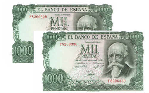 Estado Español Pareja Correlativa 1000 Pesetas 17 Septiembre 1971 José Echegaray Serie F SC