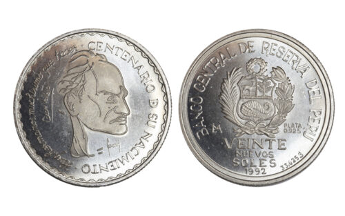 Perú 20 Nuevos Soles 1992 Centenario Nacimiento de César A. Vallejo SC
