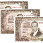 Estado Español Trio correlativo 100 Pesetas 7 Abril 1953 Julio Romero de Torres Serie 3C Alguna marquita SC-