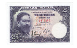 Estado Español 25 Pesetas 22 Julio 1954 Isaac Albéniz Sin Serie EBC+