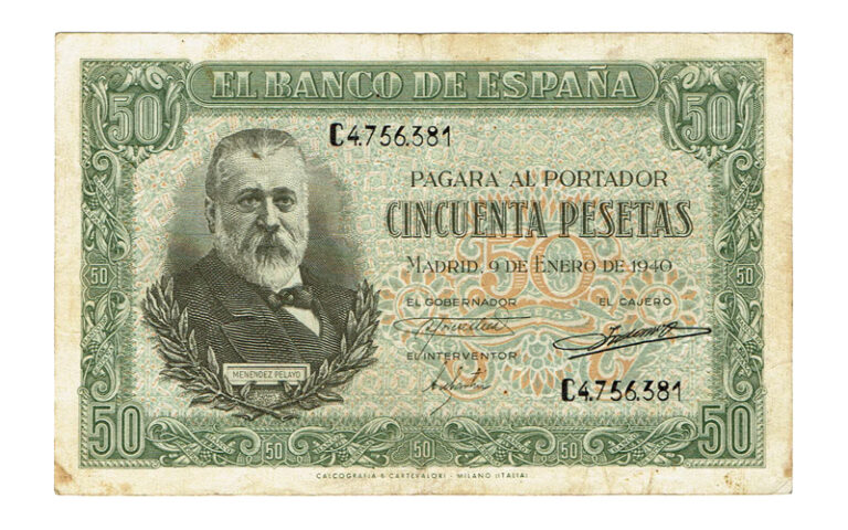 Estado Español 50 Pesetas 9 Enero 1940 Menéndez Pelayo Serie C MBC