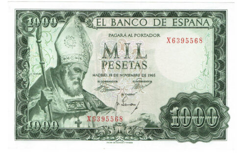 Estado Español 1000 Pesetas 19 de Noviembre 1965 Serie X Sin doblez central Marquitas EBC+