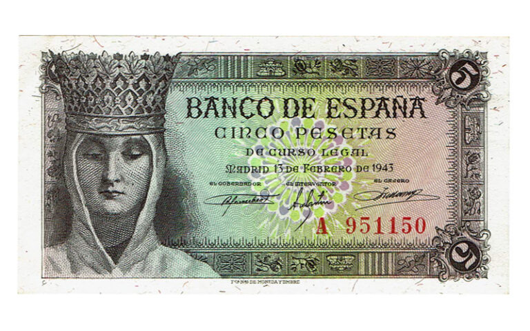 Estado Español 5 Pesetas 13 de Febrero de 1943 Serie A EBC+
