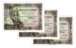 Estado Español Trio correlativo 1 Peseta 15 de Junio de 1945 Serie E SC