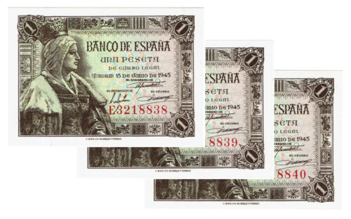 Estado Español Trio correlativo 1 Peseta 15 de Junio de 1945 Serie E SC