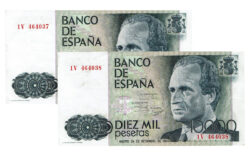 Juan Carlos I Pareja Correlativa 10.000 Pesetas 24 Septiembre 1985 Serie 1V MBC
