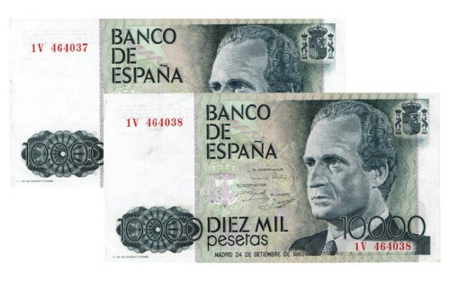 Juan Carlos I Pareja Correlativa 10.000 Pesetas 24 Septiembre 1985 Serie 1V MBC