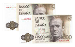 Juan Carlos I Pareja correlativa 5000 Pesetas 23 Octubre 1979 Serie 4A EBC-