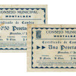 Montalbán (Teruel) 50 Céntimos y 1 Peseta 1 de Junio 1937 Serie A BC y MBC
