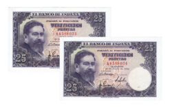 Estado Español Pareja Correlativa 25 Pesetas 22 Julio 1954 Isaac Albéniz Serie A EBC