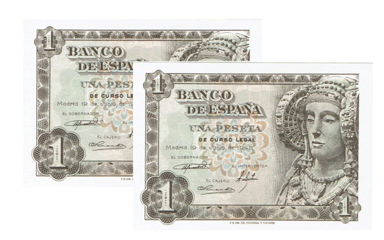 Estado Español Pareja Correlativa 1 Peseta 19 de Junio de 1948 Serie E SC