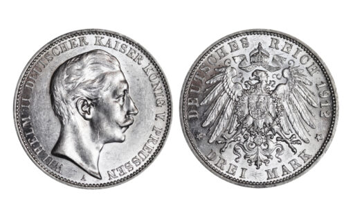 Imperio Alemán Prusia 3 Marcos 1912 Guillermo II SC