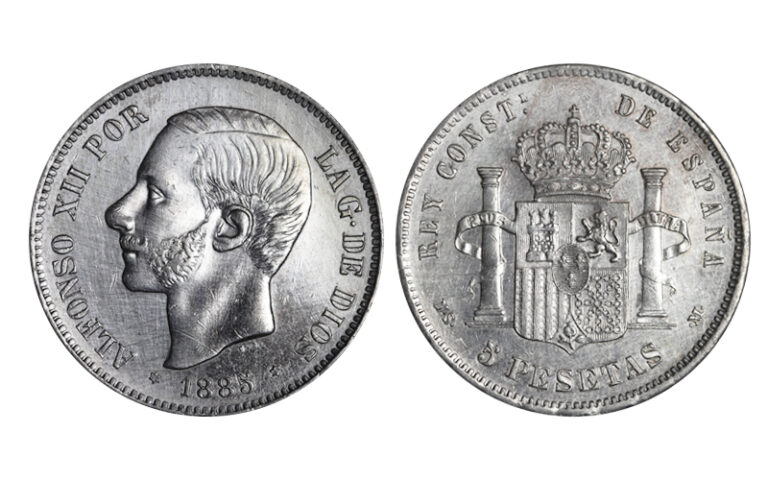 Alfonso XII 5 Pesetas 1885*18-87 MSM Rayitas limp. EBC-SC
