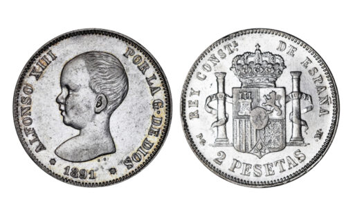 Alfonso XIII 2 Pesetas 1891*91 MBC-EBC